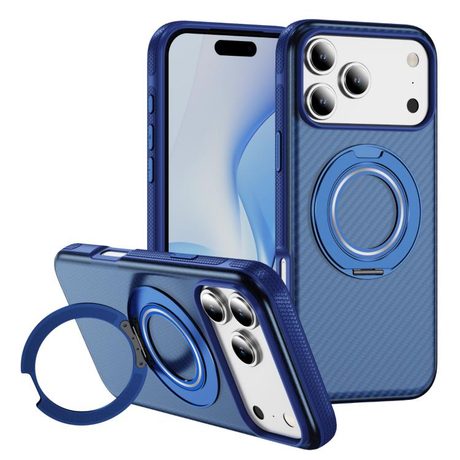 Карбоновий чохол Carbon Fiber Gear Holder C Type з тримачем та MagSafe на iPhone 18 Pro Max / 17 Pro Max — прозорий синій/королівський синій