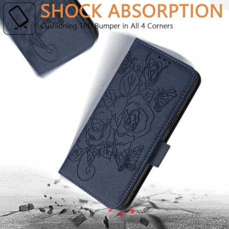 Чехол-книжка Embossed Rose RFID Anti-theft Leather для Realme GT 7 Pro 5G - синий
