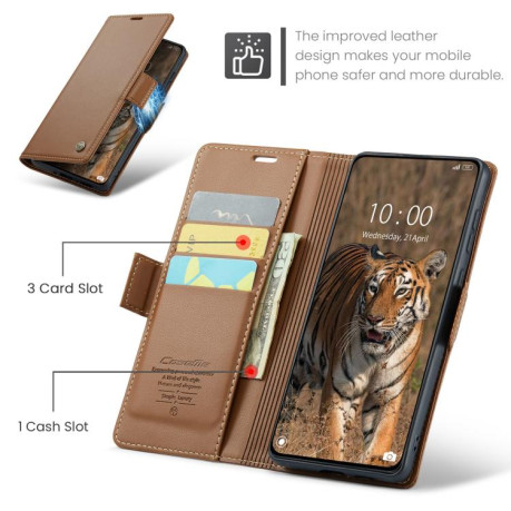 Чехол-книжка CaseMe 023 Butterfly Buckle Litchi Texture RFID Anti-theft Leather для Xiaomi Poco X7 Pro - коричневый