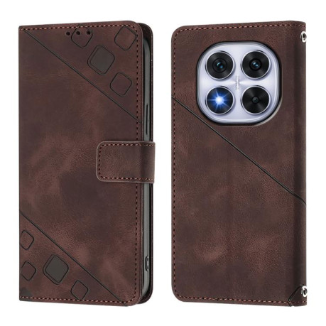 Чохол-книжка Skin-feel Embossed для Xiaomi Redmi Note 14 Pro 5G/Poco X7 - коричневий