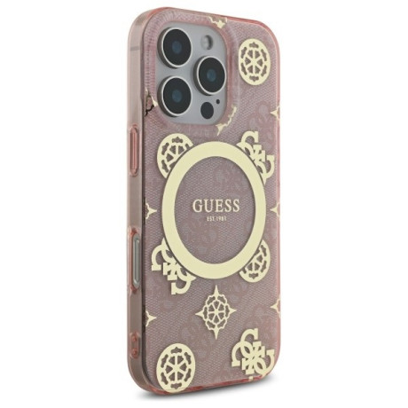 Оригінальний чохол Guess IML Peony On 4G Background MagSafe для iPhone 16 Pro - Pink