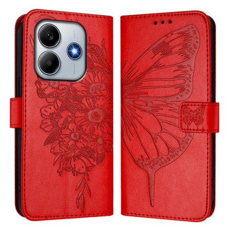 Чехол-книжка Embossed Butterfly для Xiaomi Poco M7 Pro 5G Global - красный