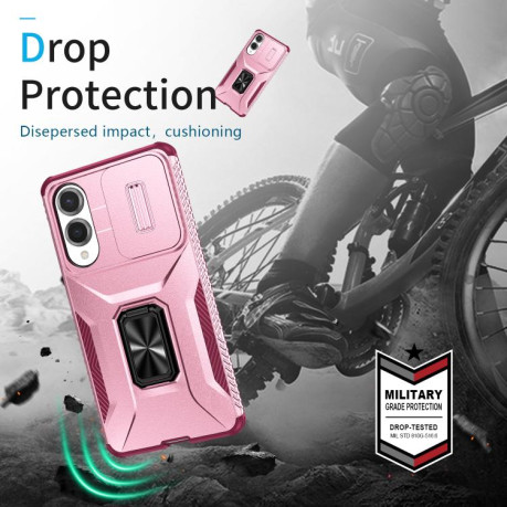 Противоударный чехол Sliding Camshield для Samsung Galaxy S25 Edge 5G - Pink + Rose Red