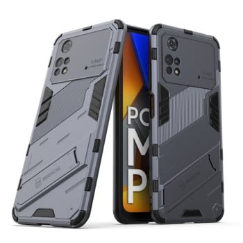Противоударный чехол Punk Armor с подставкой на Xiaomi Poco M4 Pro 4G - серый