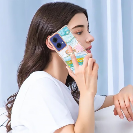Чехол Electroplating with Ring Holder для Motorola Moto G85 - Green