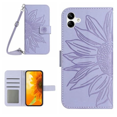 Чохол-книжка Skin Feel з малюнком соняшника на Samsung Galaxy A07 5G - фіолетовий