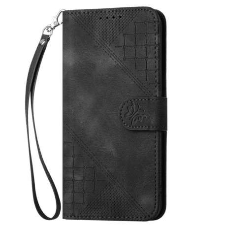 Чехол-книжка Grid Stitching Leather Phone Case with Lanyard для для Motorola Moto G15 - черный