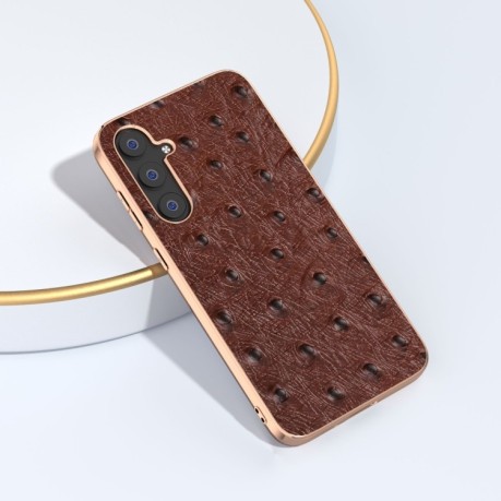 Шкіряний чохол ABEEL Genuine Leather Ostrich Texture для Samsung Galaxy S23 FE 5G - коричневий