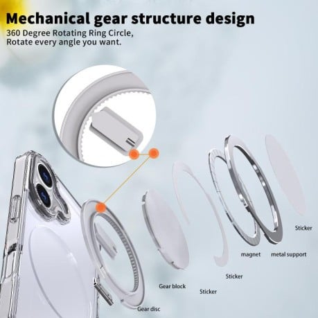 Чехол Kalebol с подставкой 360 и MagSafe на iPhone 17 - прозрачный