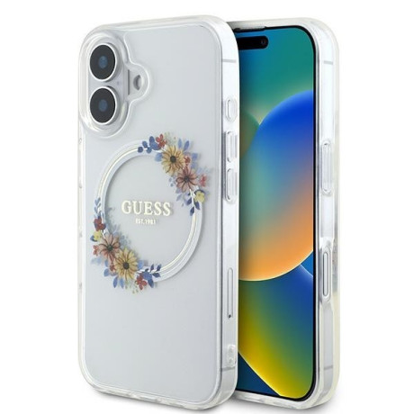 Оригінальний чохол Guess IML Flowers Wreath MagSafe для iPhone 16 - Clear