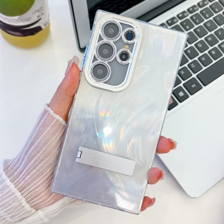 Протиударний чохол Plating Glitter Texture TPU with Lens Film для Samsung Galaxy S25 Ultra 5G - White Feather Yarn