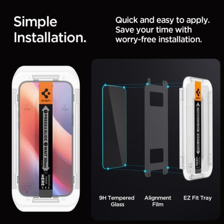 Комплект защитного стекла Spigen Glas.tR EZ Fit Privacy Tempered Glass for iPhone 16 Pro / 17 / 17 Pro - 2 pcs. - Black