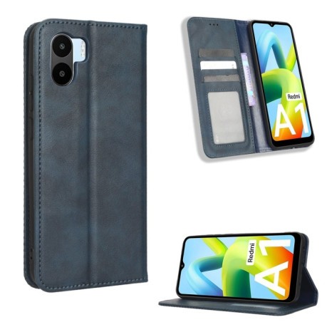 Чехол-книжка Magnetic Buckle Retro Crazy Horse Texture на Xiaomi Redmi A1/A2 - синий