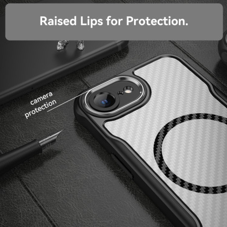 Ударозахисний чохол Carbon Fiber Texture MagSafe Translucent на iPhone 16e - чорний