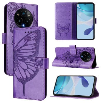 Чехол-книжка с тиснением “бабочки” и магнитным хлястиком на Realme 14 Pro+ - фиолетовый