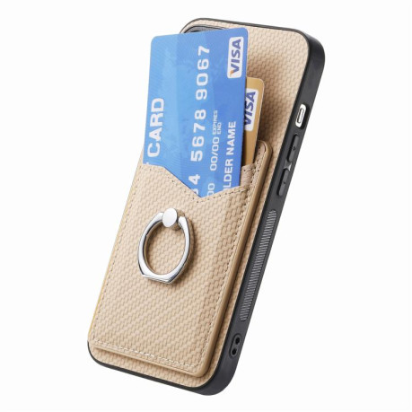 Противоударный чехол Carbon Fiber Card Wallet Ring Holder для Realme 14 Pro+ - хаки