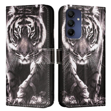 Чехол-книжка Colored Drawing Pattern Plain Weave Leather для Samsung Galaxy A16 5G - Black And White Tiger