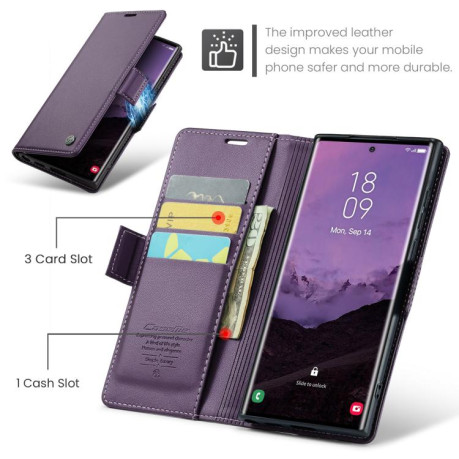 Чехол-книжка CaseMe 023 Butterfly Buckle Litchi Texture RFID Anti-theft Leather для Samsung Galaxy S25 Ultra 5G - фиолетовый