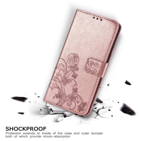 Чехол-книжка Four-leaf Clasp Embossed на Xiaomi Redmi 9A - розовое золото