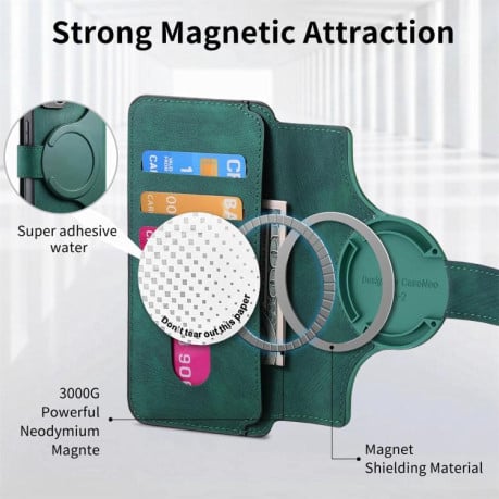 Чехол-книжка CaseNeo MagSafe RFID Anti-theft Retro Leather на Samsung Galaxy S25 FE 5G - зеленый