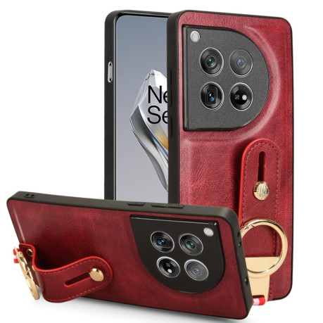 Противоударный чехол Wristband Leather Back для OnePlus Ace 3 / 12R - красный