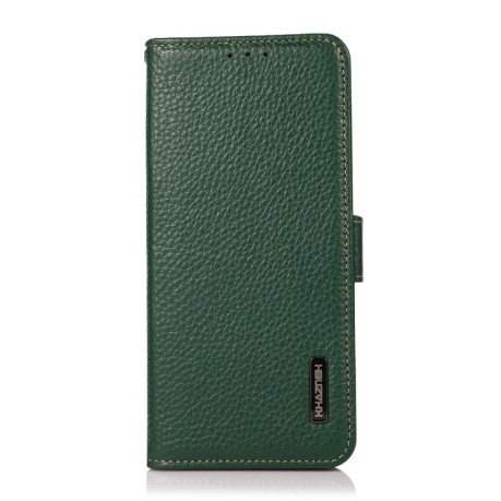 Кожаный чехол-книжка KHAZNEH Genuine Leather RFID для iPhone 14 Pro Max  - зеленый