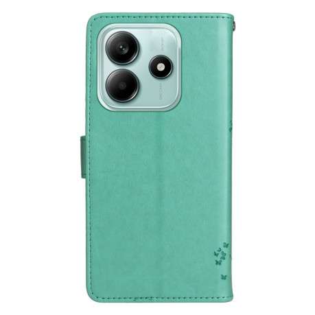 Чехол-книжка Happy Cat Pattern для Xiaomi Redmi Note 14 5G/Poco M7 Pro 5G - зеленый