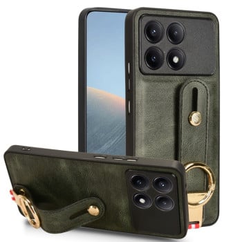 Противоударный чехол Wristband Leather Back для   Xiaomi Poco X6 Pro - зеленый