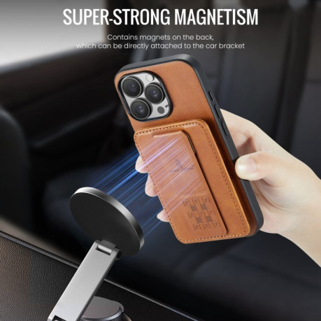 Чехол Fierre Shann Oil Wax Cow Leather Card Holder на iPhone 16 Pro - коричневый
