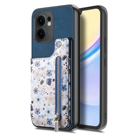 Противоударный чехол Retro Painted Zipper Wallet для OPPO Reno13 F 5G - синий