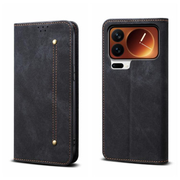 Чехол-книжка с джинсовой тканью casual на Xiaomi 17 Pro Max — чёрный