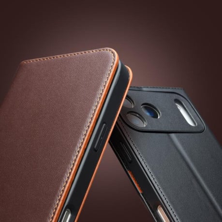 Чехол-книжка QIALINO Classic Gen2 с натуральной кожи на iPhone 17 - коричневый