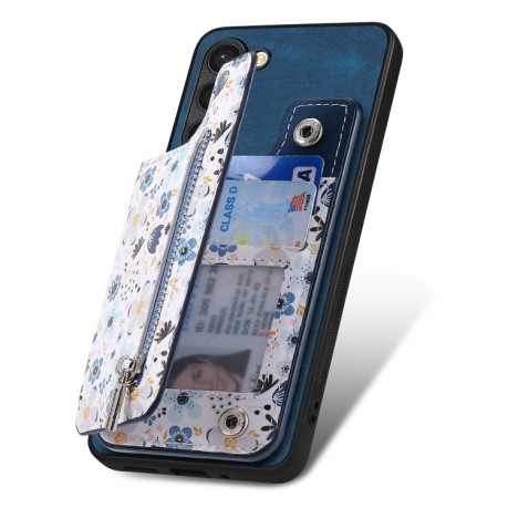 Противоударный чехол Retro Painted Zipper Wallet для Samsung Galaxy S24+ 5G - синий