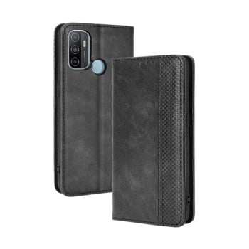 Чехол- книжка Magnetic Buckle Retro Crazy Horse Texture на OPPO A53 2020 / A53S 2020 / A33 - черный