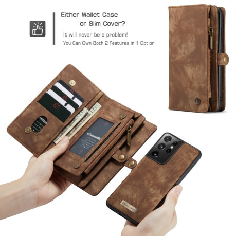 Чехол-кошелек CaseMe 008 Series Zipper Style на Samsung Galaxy S21 Ultra - коричневый