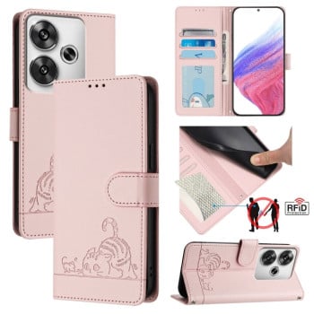 Чохол-книжка Cat Embossing Pattern на Xiaomi POCO F6 5G - рожевий