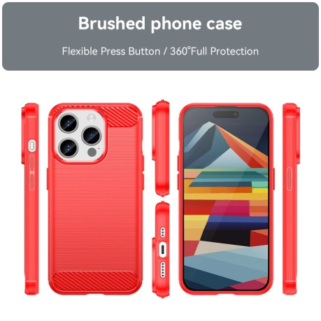 Противоударный чехол Brushed Texture Carbon Fiber на iPhone 15 Pro - красный