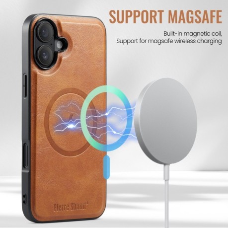Чохол Fierre Shann Oil Wax Cow Leather Magnetic Card Holder на iPhone 16 - коричневий