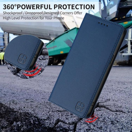 Чехол-книжка RC01 Dual-Folded Magnetic Suction RFID Leather на Xiaomi Redmi Note 14 4G 164.84mm  - синий