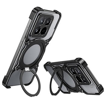 Металлический бампер Mechanical Arm Borderless MagSafe Holder Metal на Xiaomi 15 - черно-серебристый