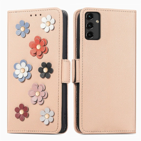 Чехол-книжка Stereoscopic Flowers для Samsung Galaxy A14 5G - хаки