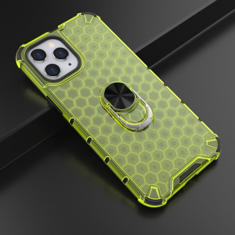 Противоударный чехол Honeycomb Ring Holder на iPhone 12/12 Pro - зеленый