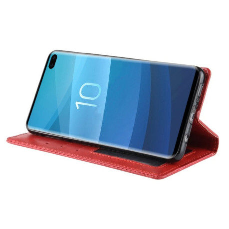 Шкіряний чохол-книжка Magnetic Buckle Retro Texture на Samsung Galaxy S10+/G975-червоний