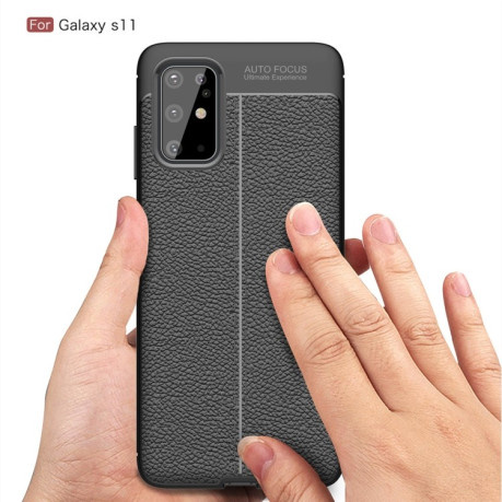 Ударозащитный чехол Litchi Texture на Samsung Galaxy S20 +Plus-черный