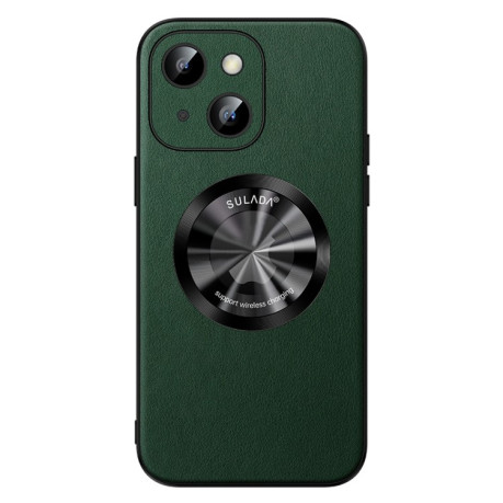 Кожаный чехол SULADA Microfiber Leather MagSafe Magnetic на iPhone 15 - зеленый