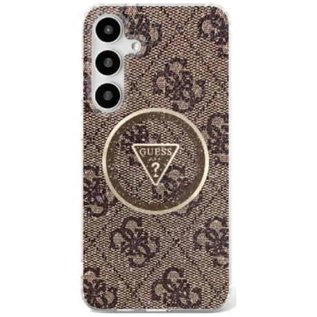 Оригінальний чохол Guess 4G Glitter Triangle Buttons MagSafe для Samsung Galaxy S25 Ultra - Brown