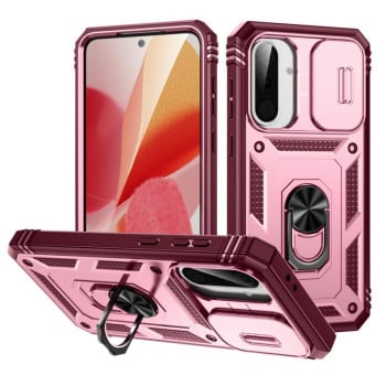Чохол із шторкою на камеру Sliding Camshield та підставкою на Samsung Galaxy A36 5G - Pink+Rose Red