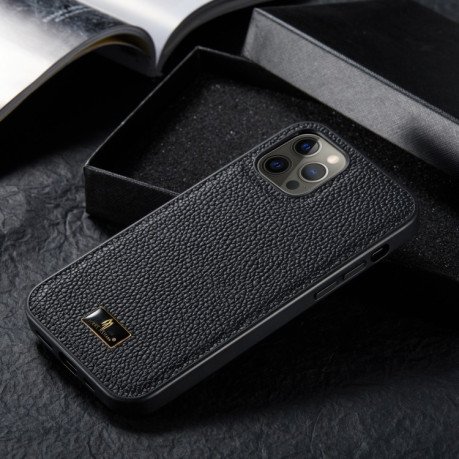 Противоударный чехол Fierre Shann Leather для iPhone 12 Pro Max - Lychee Black