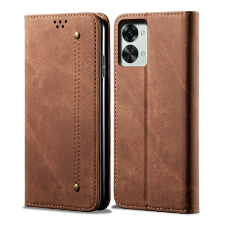 Чехол книжка Denim Texture Casual Style на OnePlus Nord 2T - коричневый