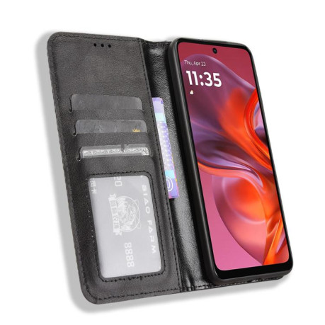Чохол-книжка Magnetic Buckle Retro Crazy Horse Texture на Motorola Moto G05/E15 4G - чорний